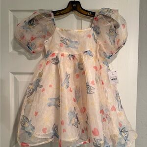 Bluey with Heart Print Puff Sleeve Dress